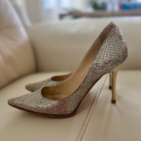 Jimmy Choo Abel Elegant Silver Glitter Heels - Picture 1 of 6